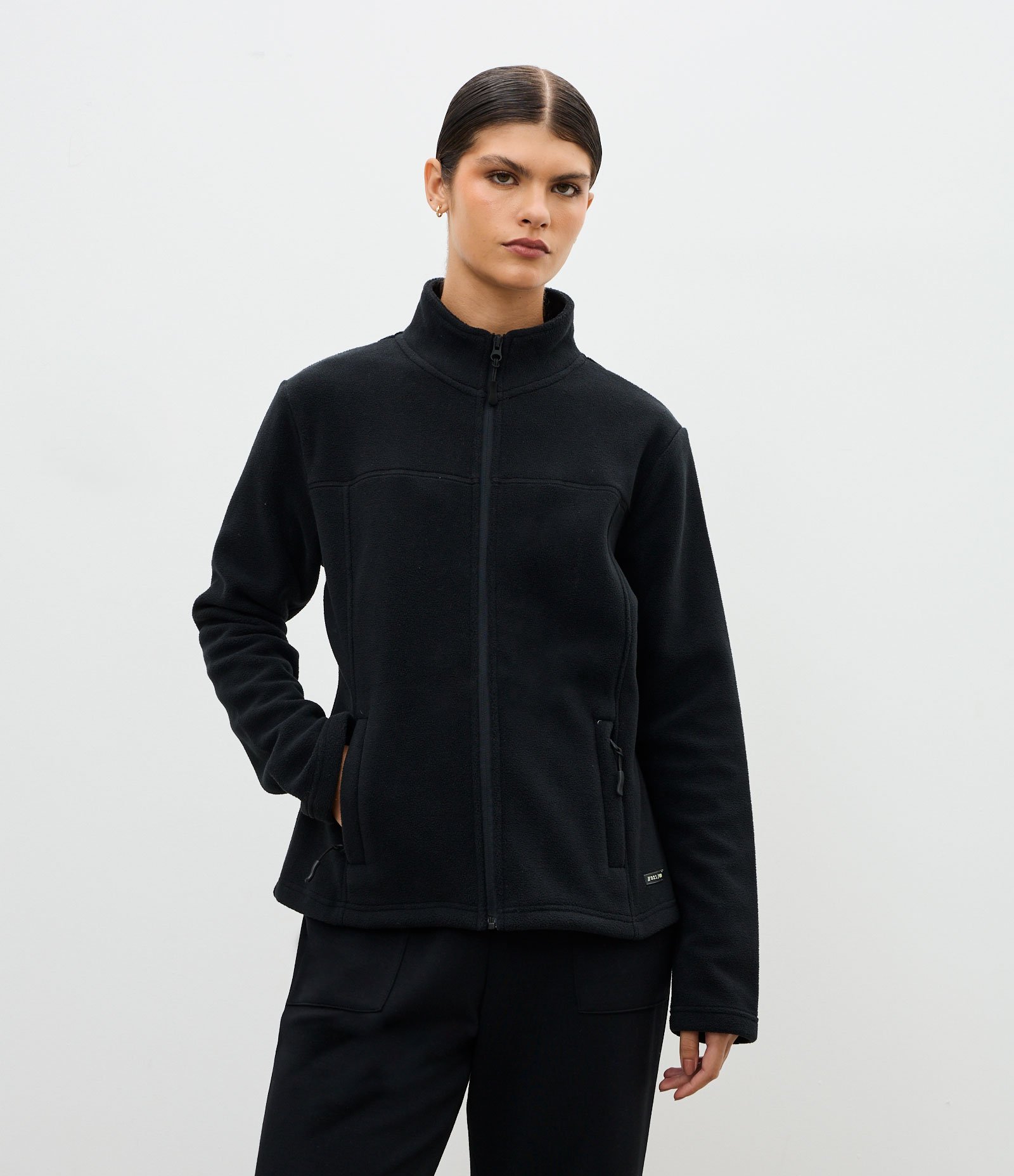 Jaqueta Pesada Esportiva em Fleece com Gola Alta Preto 1