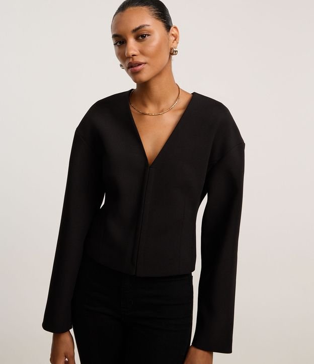 Blazer Slim Alfaiatada com Cava Deslocada e Manga Balloon