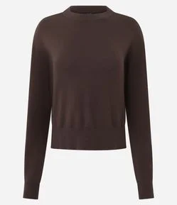 Suéter Boxy em Tricô com Gola e Punhos Canelados