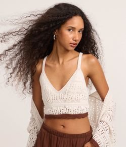 Blusa Cropped em Tricô com Decote em V