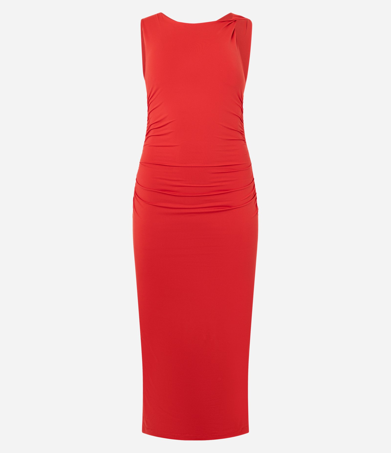 Vestido Reto Midi Sem Manga em Poliamida com Torcido Vermelho 6