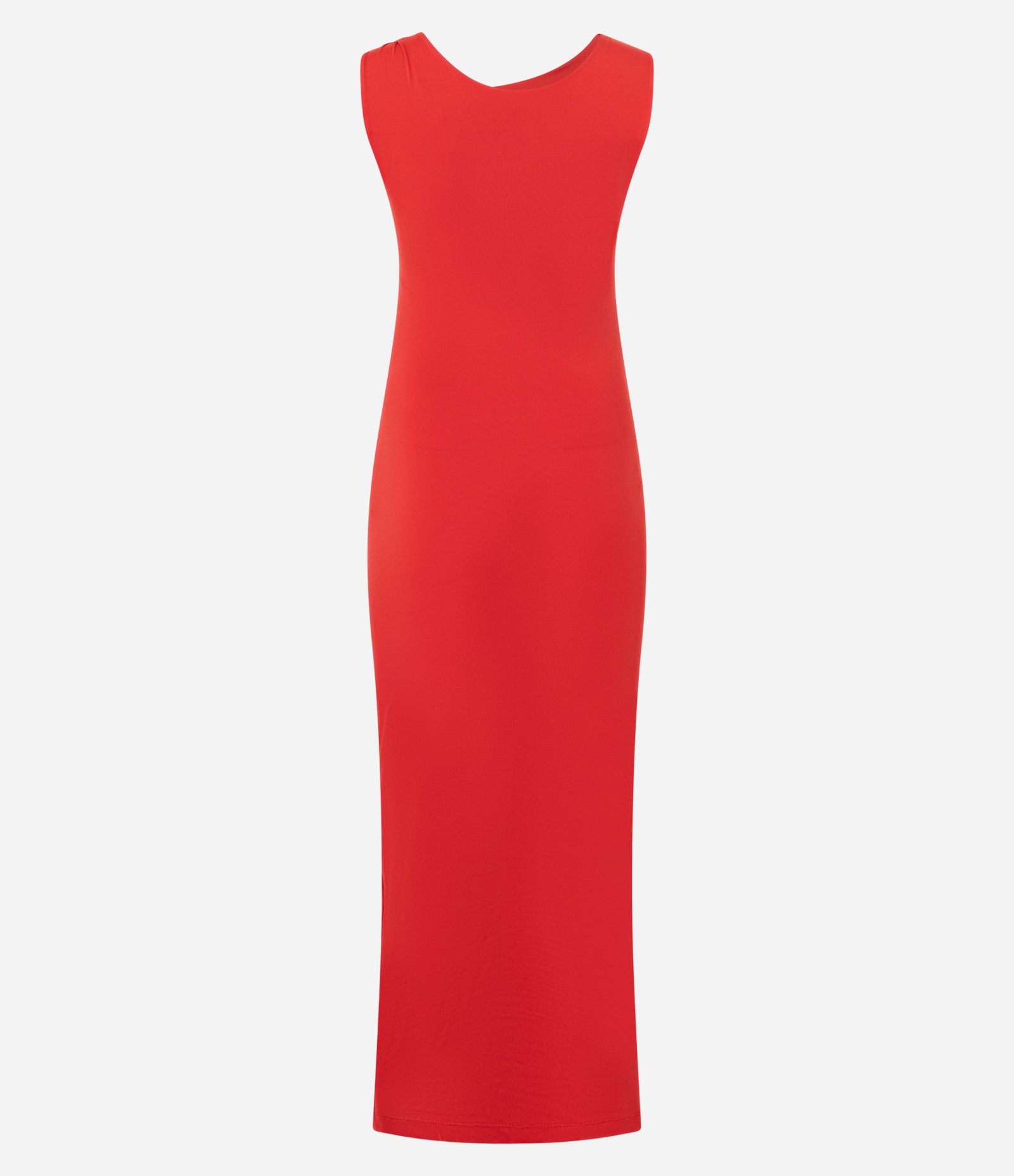 Vestido Reto Midi Sem Manga em Poliamida com Torcido Vermelho 7