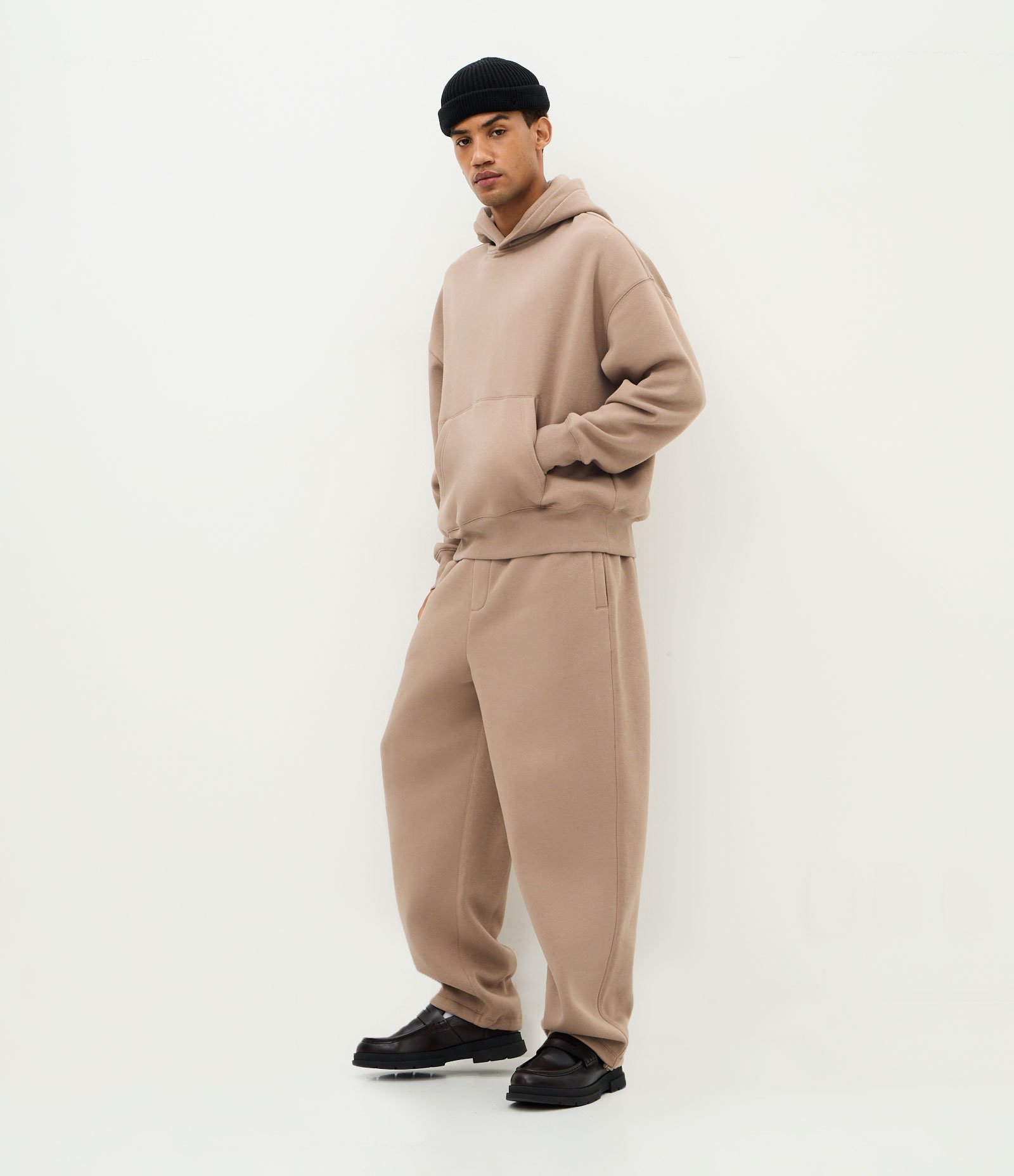 Calça Baggy em Moletom com Felpa com Barra Regulável Taupe 1