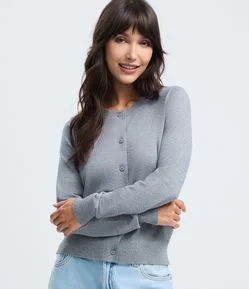 Cardigan Básico em Tricô com Botões e Gola Redonda