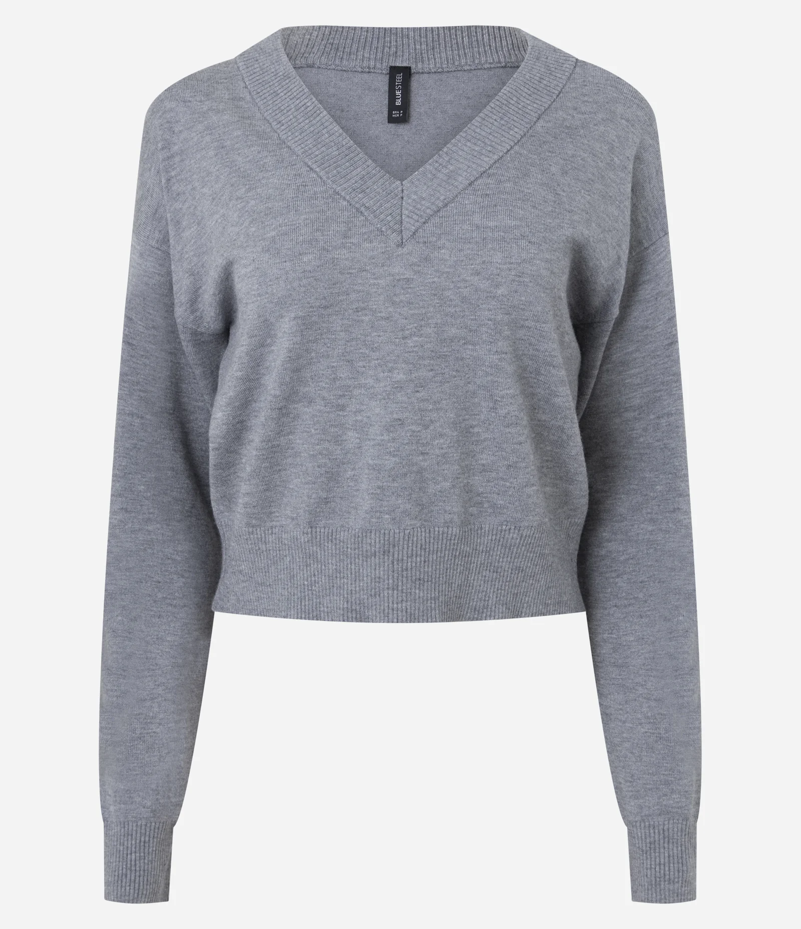 Suéter Regular em Tricô com Decote em V Cinza 1