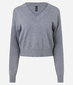 Suéter Regular em Tricô com Decote em V