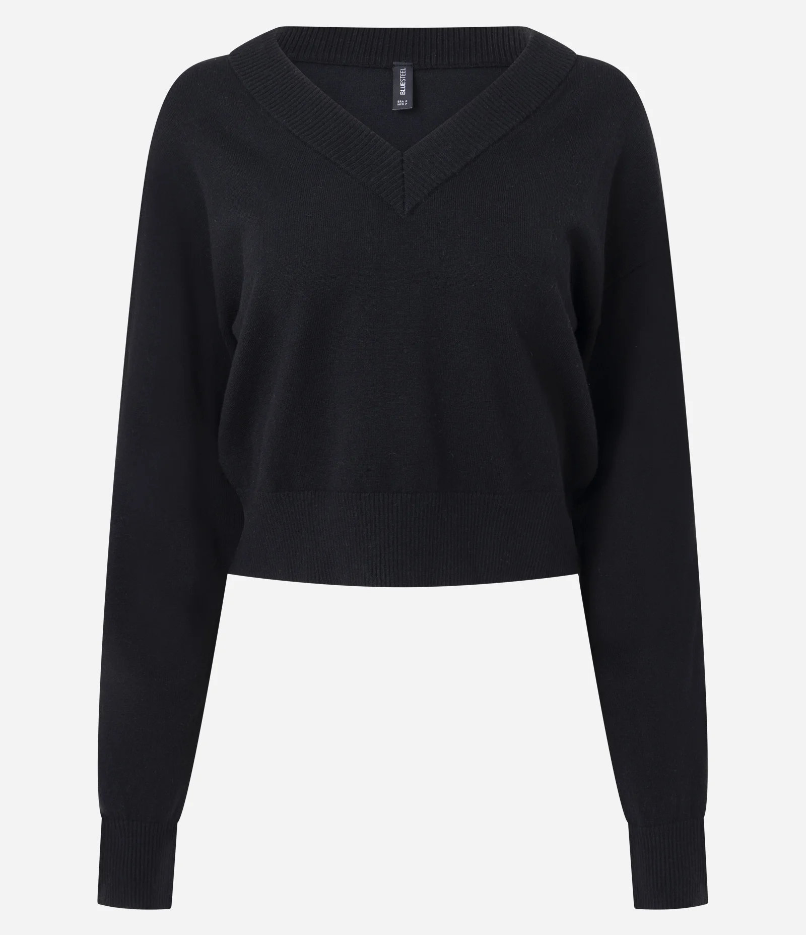 Suéter Regular em Tricô com Decote em V Preto 1