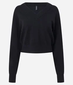 Suéter Regular em Tricô com Decote em V