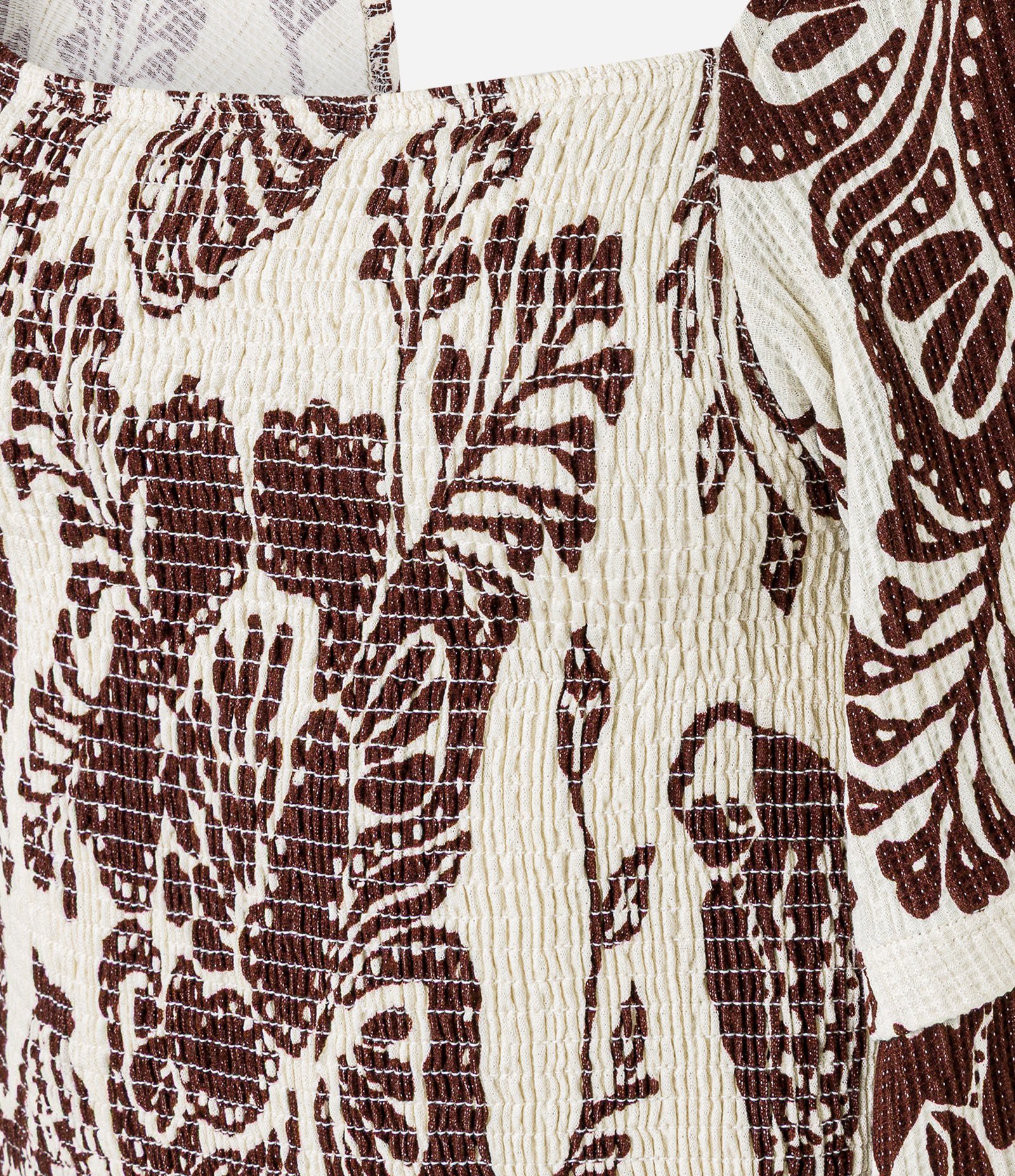 Blusa Cropped com Textura e Estampa Flora Bicolor Bege/Marrom 3