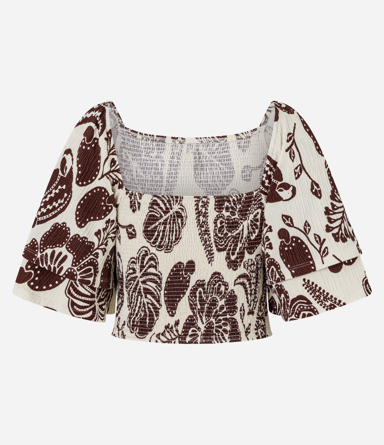 Blusa Cropped com Textura e Estampa Flora Bicolor Bege/Marrom 4