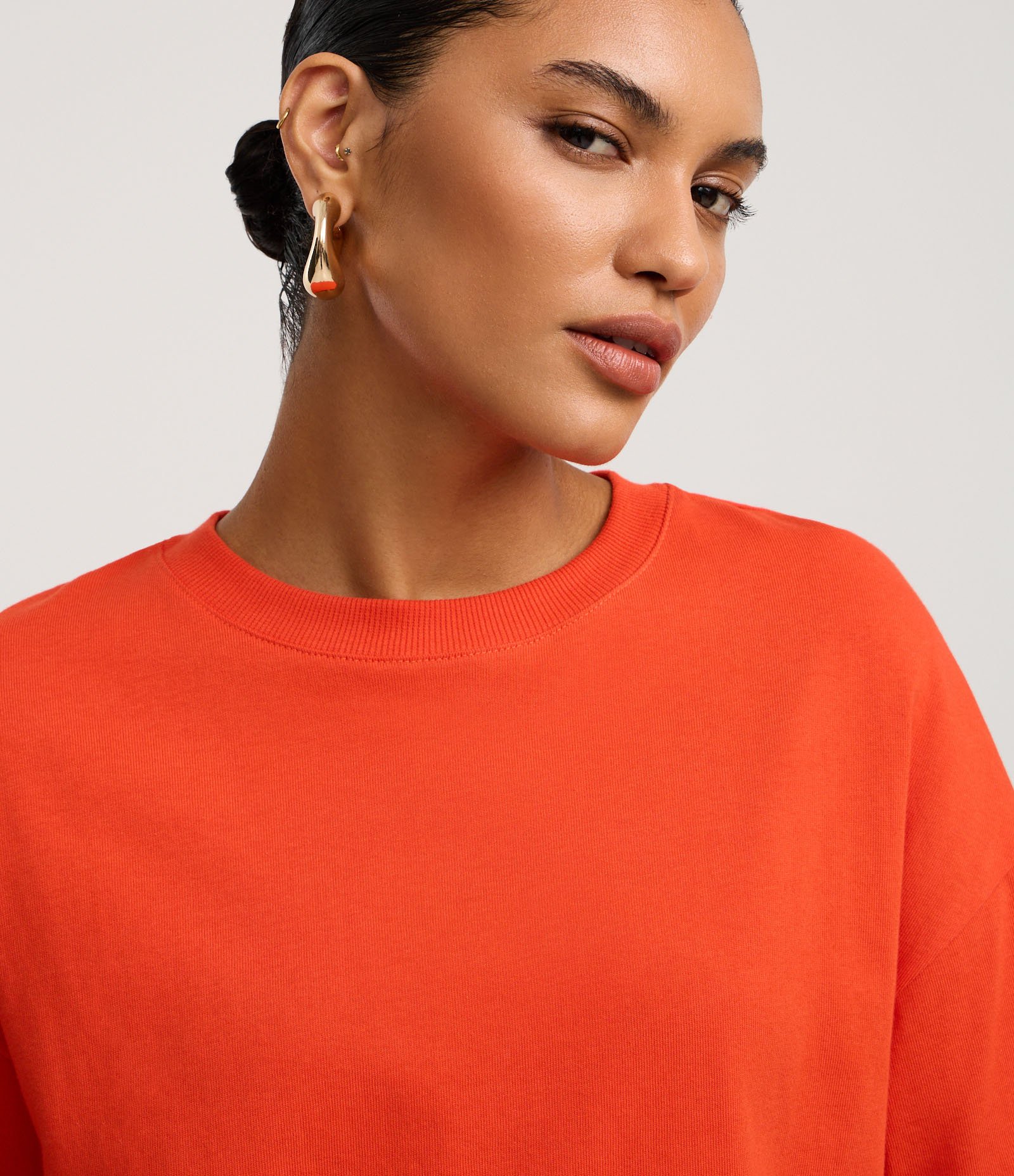 Blusa Oversized Básica em Malhão com Manga Curta Laranja 3