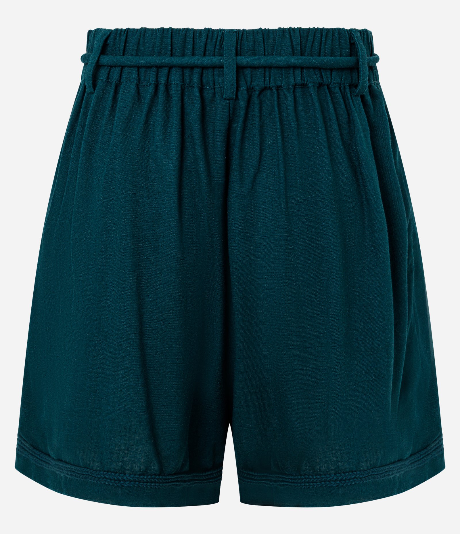 Short Curto em Viscolinho com Faixa para Amarração no Cós Verde 7