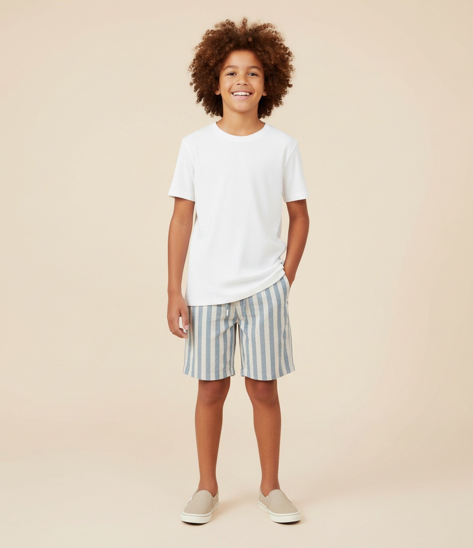 Bermuda Infantil com Listras Texturizadas - Tam 5 a 14 Anos Verde 1