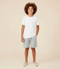 Bermuda Infantil com Listras Texturizadas - Tam 5 a 14 Anos