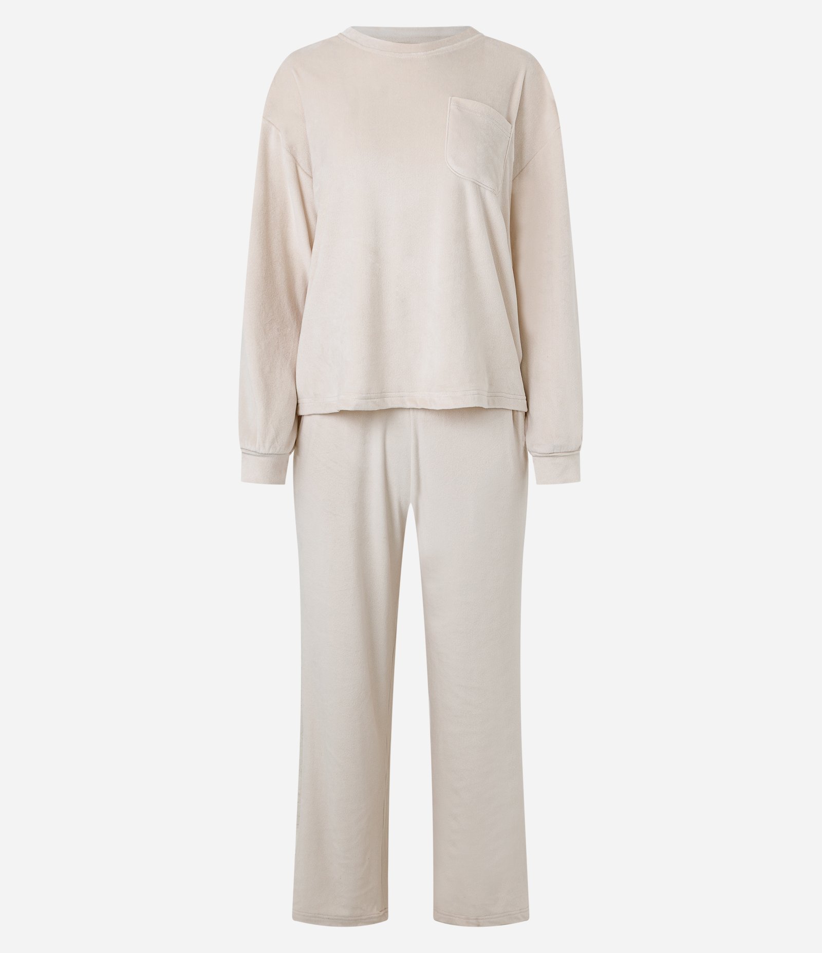 Pijama Pesado Feminino Plush Manga Longa Bege 1