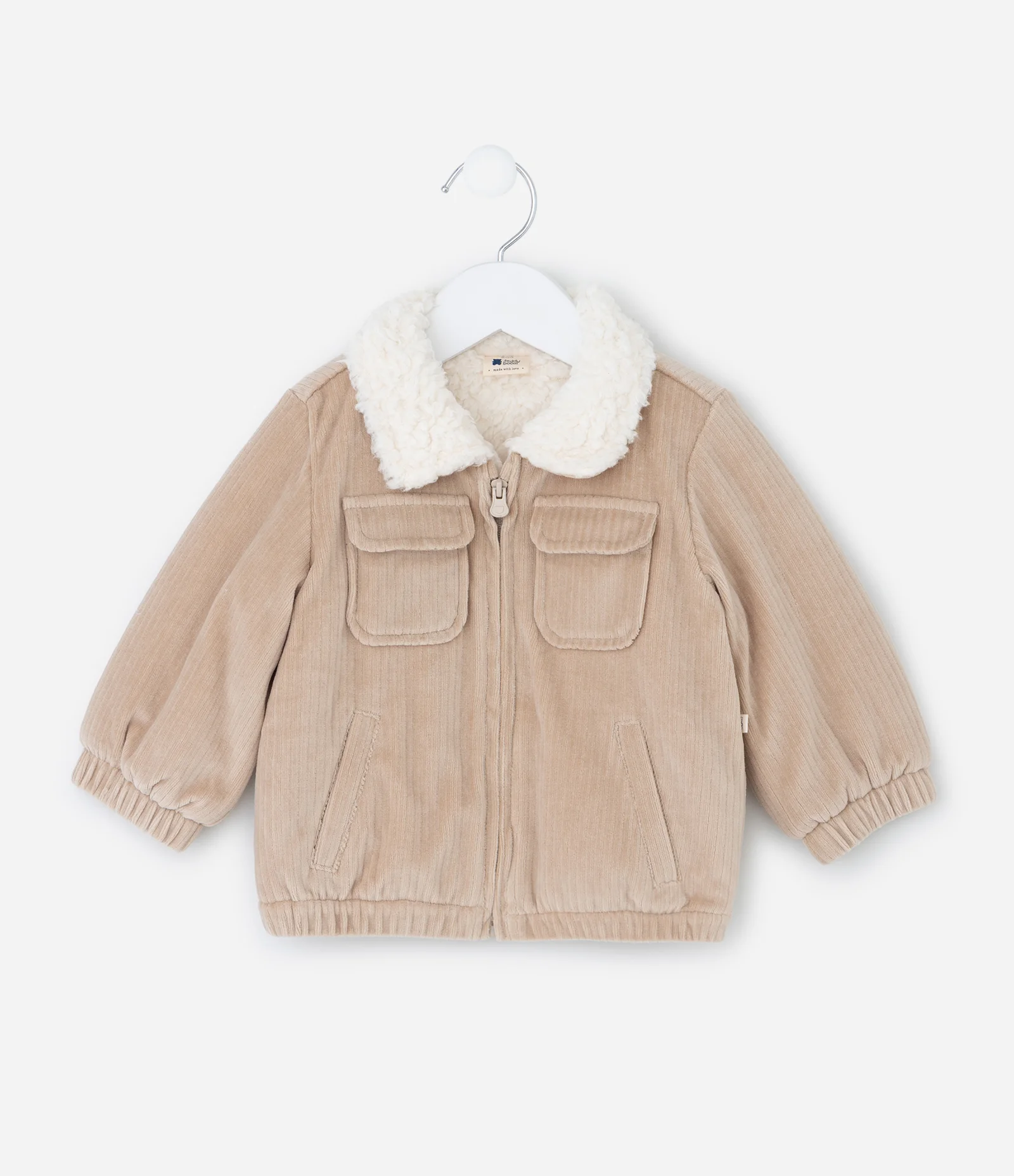 Casaco Infantil Plush Canelado com Sherpa – Tam 0 a 24 Meses Bege Claro 1
