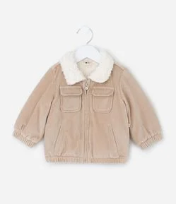 Casaco Infantil Plush Canelado com Sherpa – Tam 0 a 24 Meses