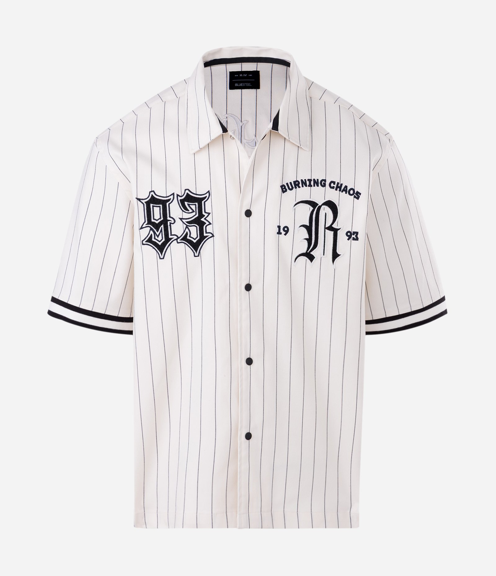 Camisa Baseball Listrada em Microfibra com Lettering Reckless Branco 5