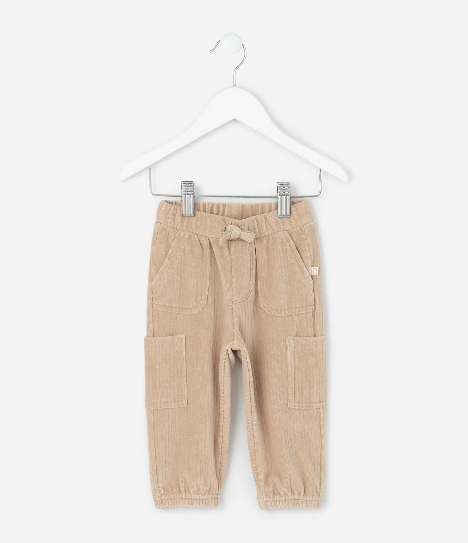 Calça Infantil Canelado com Bolsos Cargo – Tam 0 a 24 Meses Bege Claro 1