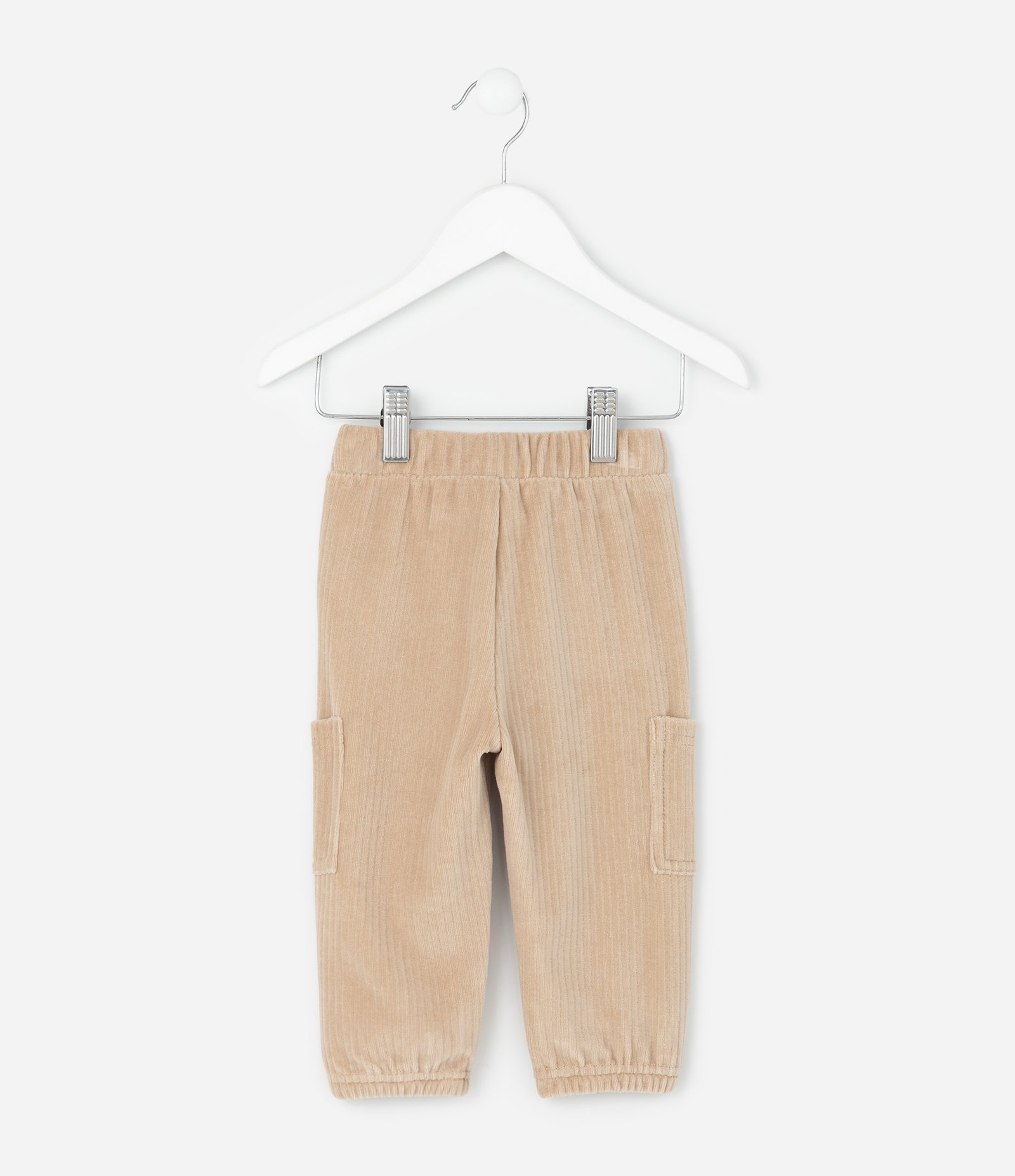 Calça Infantil Canelado com Bolsos Cargo – Tam 0 a 24 Meses Bege Claro 2