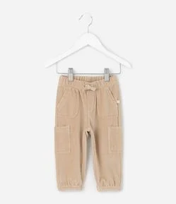 Calça Infantil Canelado com Bolsos Cargo – Tam 0 a 24 Meses