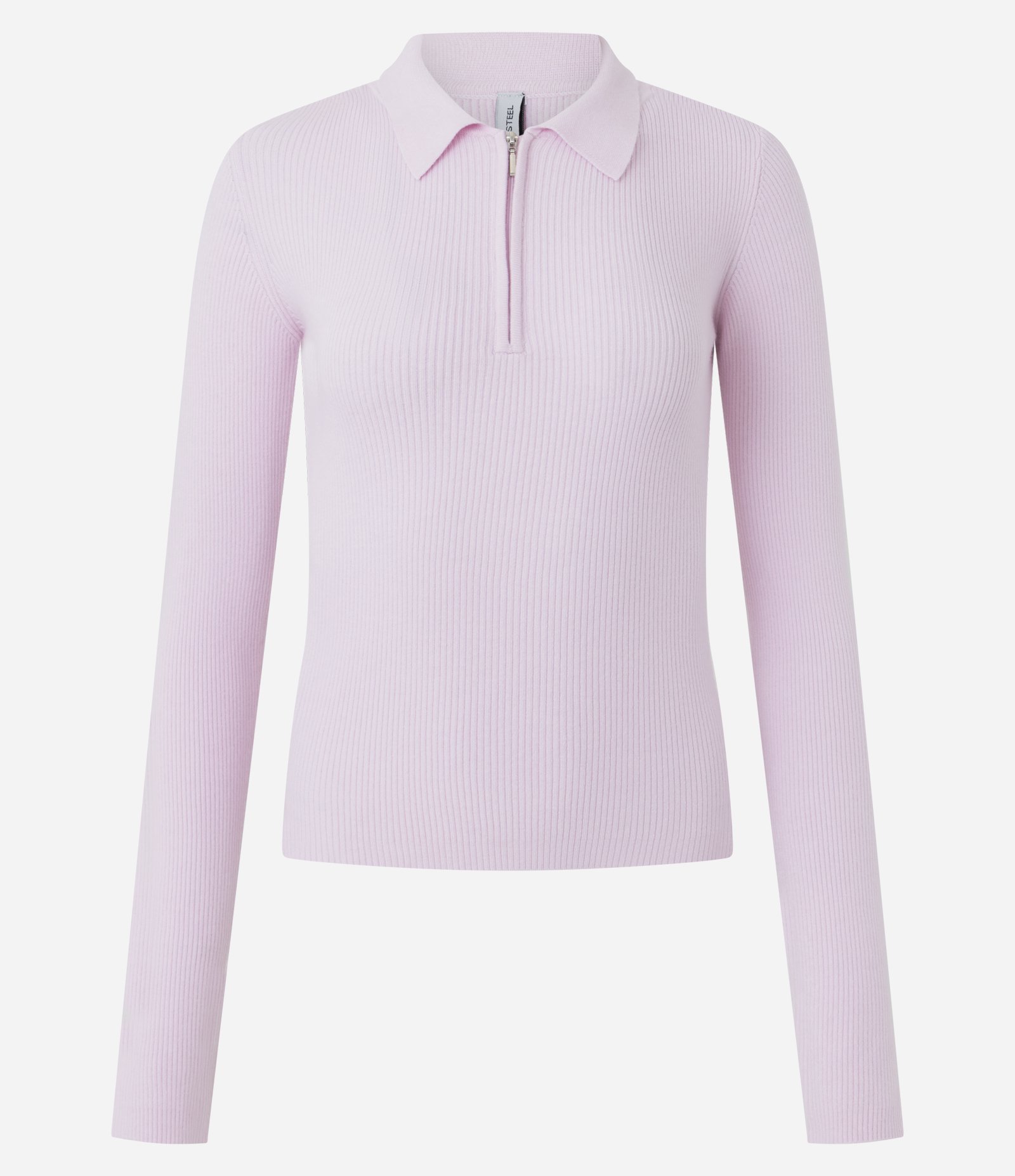Blusa em Viscose em EfeitoTricô com Gola Polo e Zíper Lilás 1