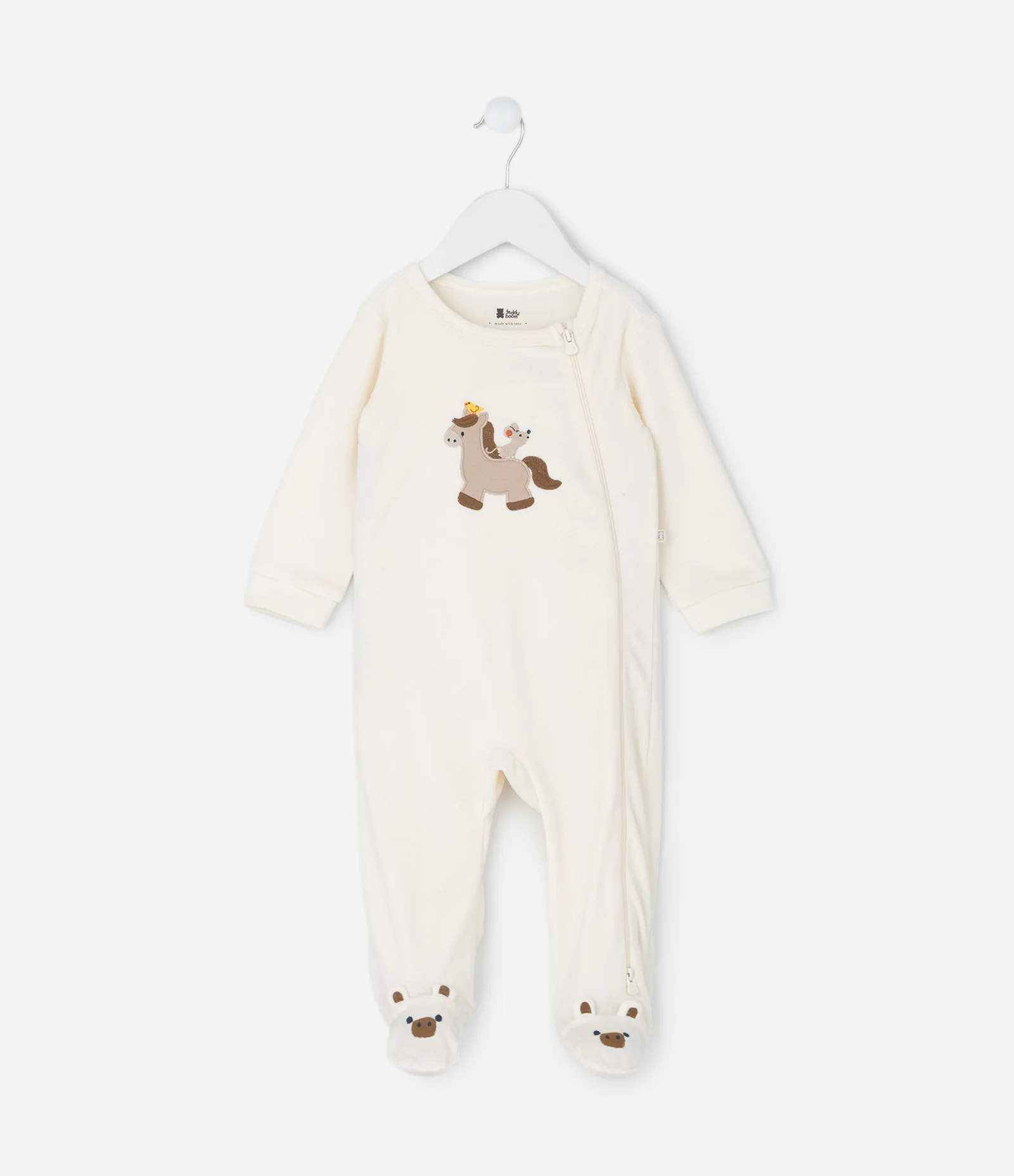 Macacão Infantil com Bordado de Cavalo – Tam 0 a 18 Meses Off White 1
