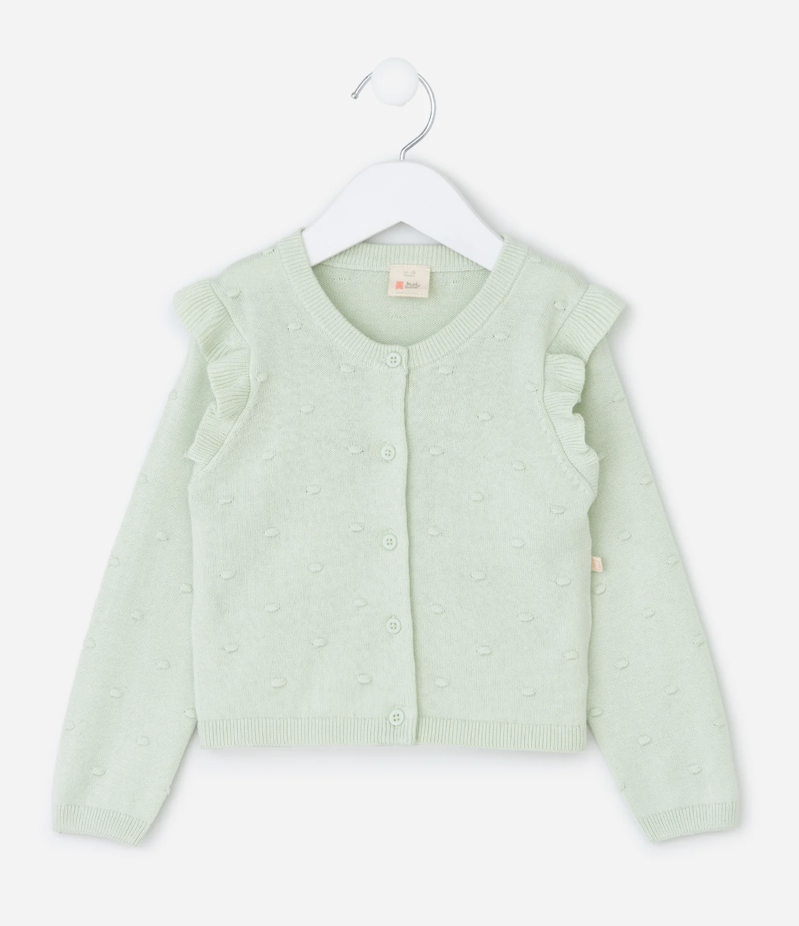 Cardigan Infantil em Efeito Tricô com Babado Texturizado – Tam RN a 18 Meses Verde Oliva 1