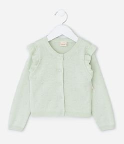 Cardigan Infantil em Efeito Tricô com Babado Texturizado – Tam RN a 18 Meses