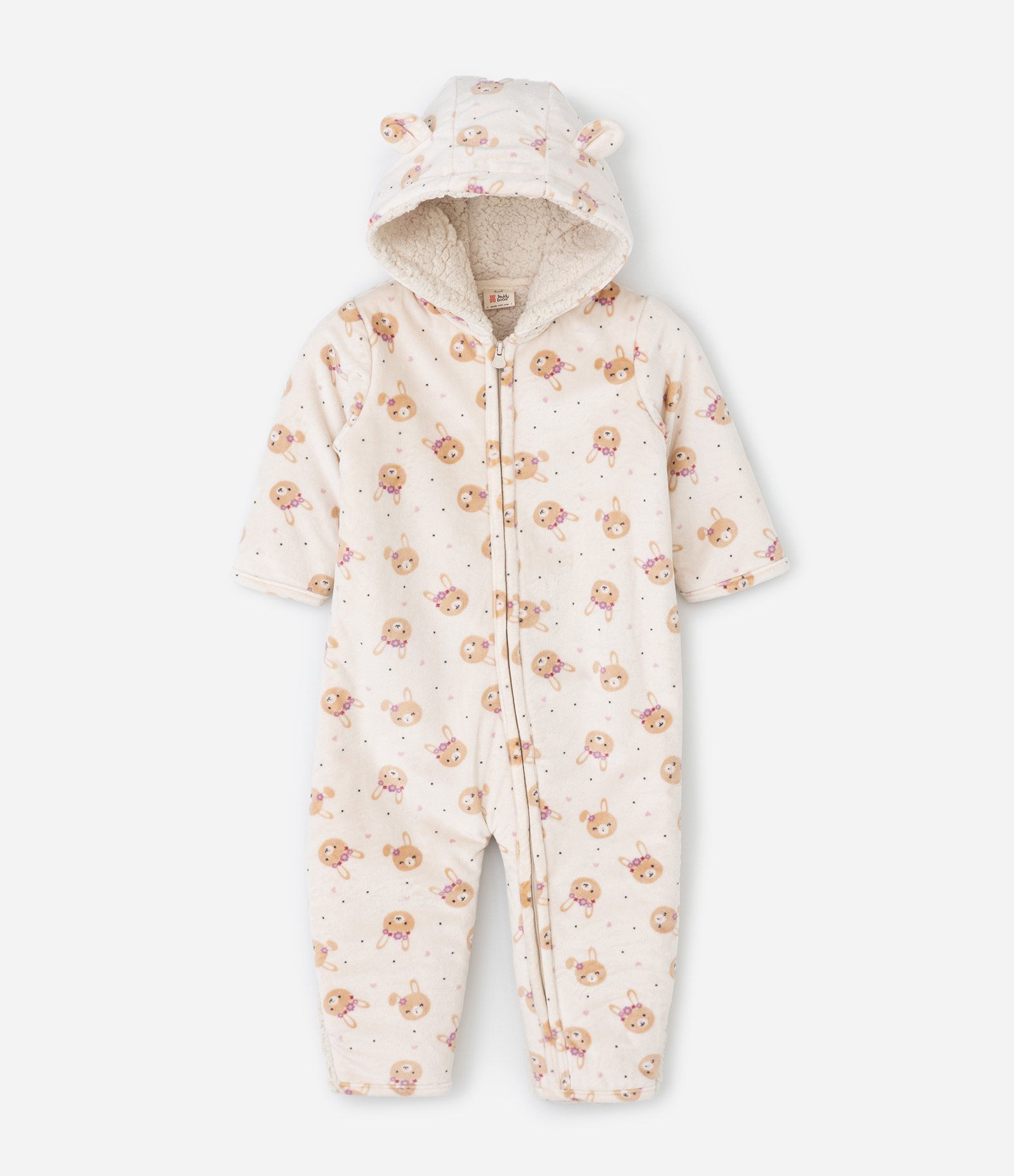 Macacão Bebê com Estampa Fullprint de Coelho – Tam RN a 18 Meses Off White 2
