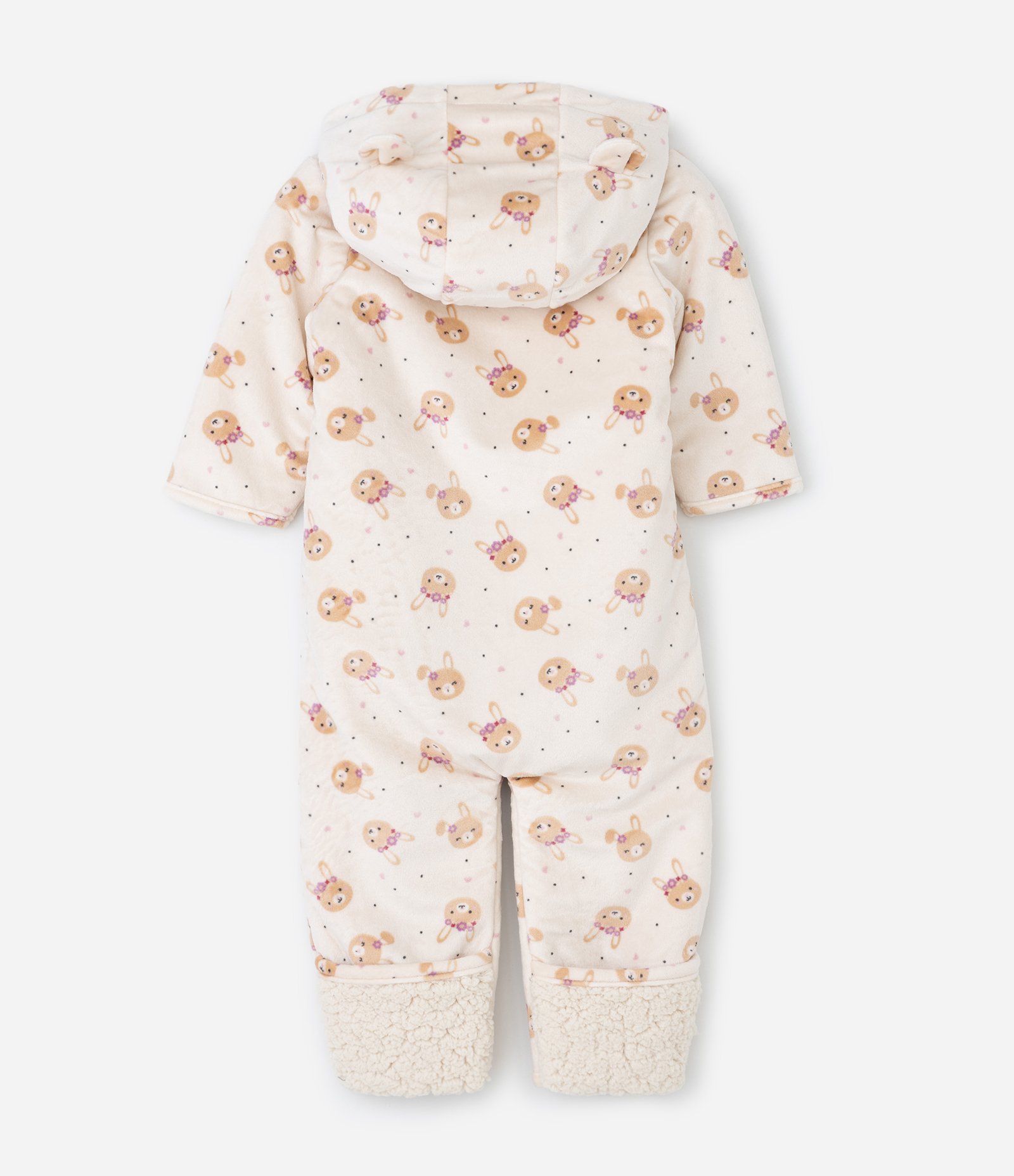 Macacão Bebê com Estampa Fullprint de Coelho – Tam RN a 18 Meses Off White 3