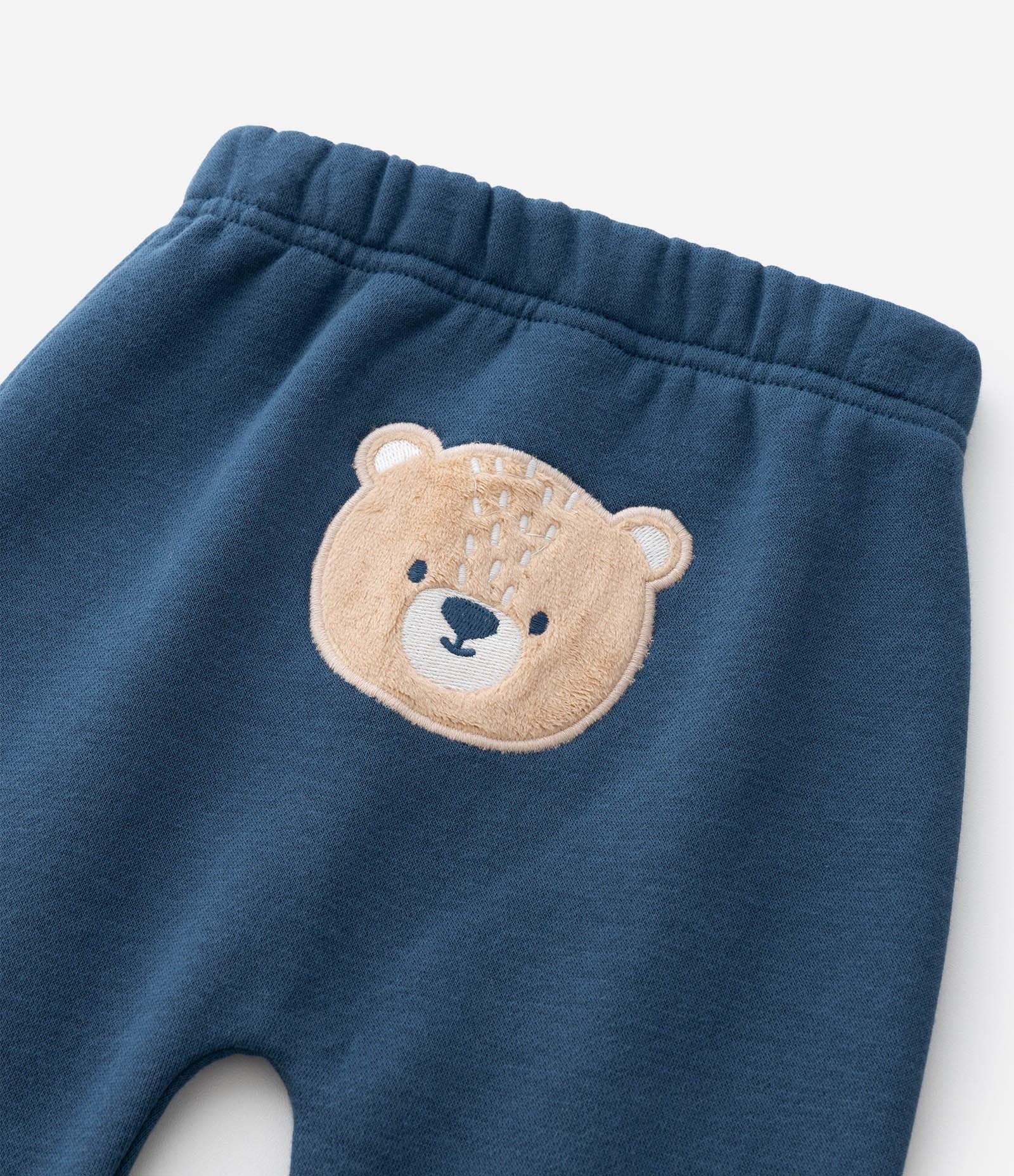 Conjunto Infantil Casaco com Capuz e Calça Bordado de Urso – Tam 0 a 18 Meses Branco/Azul 8