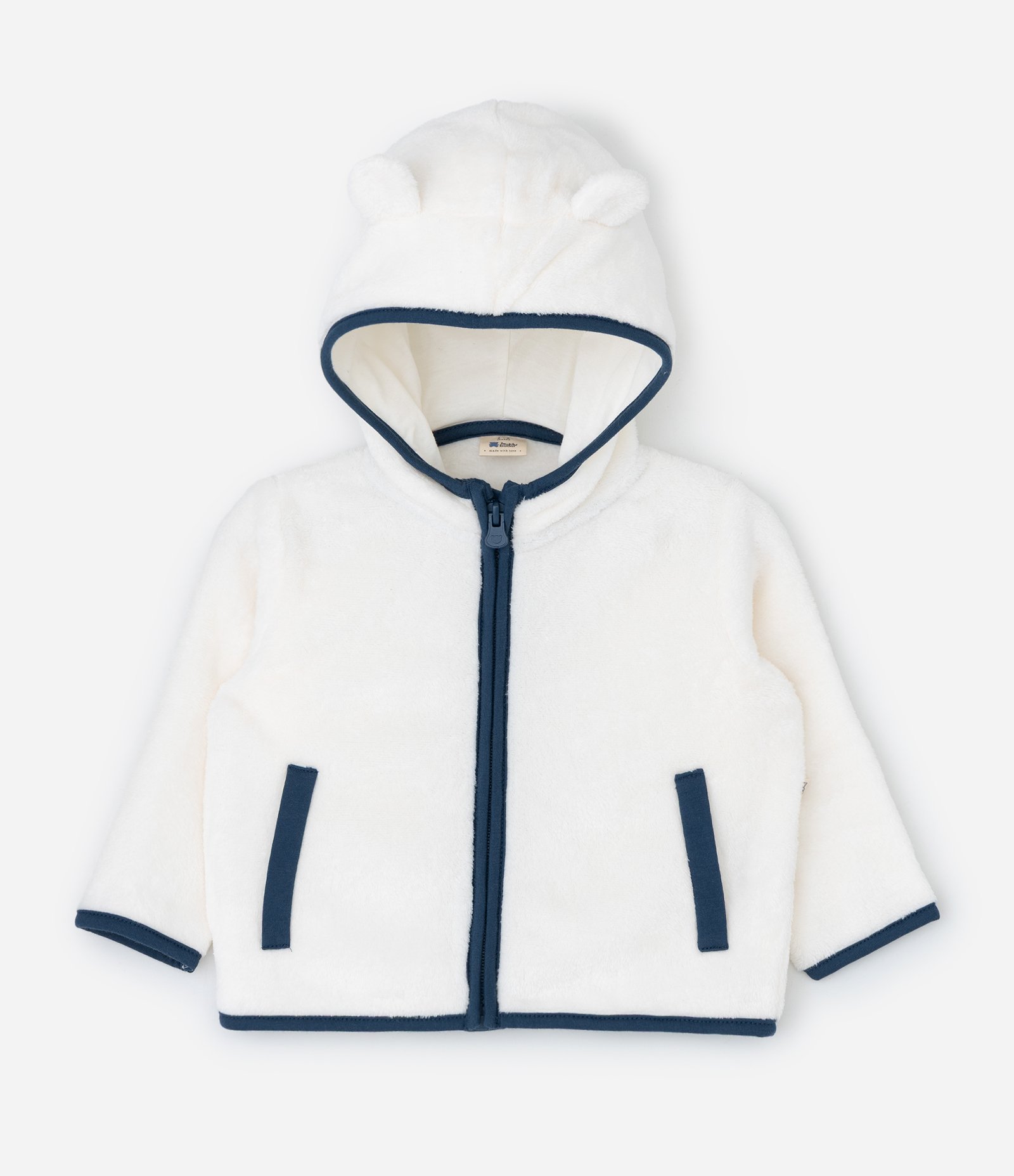 Conjunto Infantil Casaco com Capuz e Calça Bordado de Urso – Tam 0 a 18 Meses Branco/Azul 2