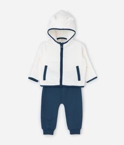 Conjunto Infantil Casaco com Capuz e Calça Bordado de Urso – Tam 0 a 18 Meses