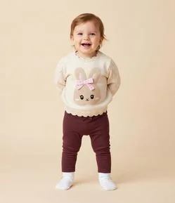 Suéter Infantil em Jacquard com Lacinho Aplicado - Tam RN a 12 Meses
