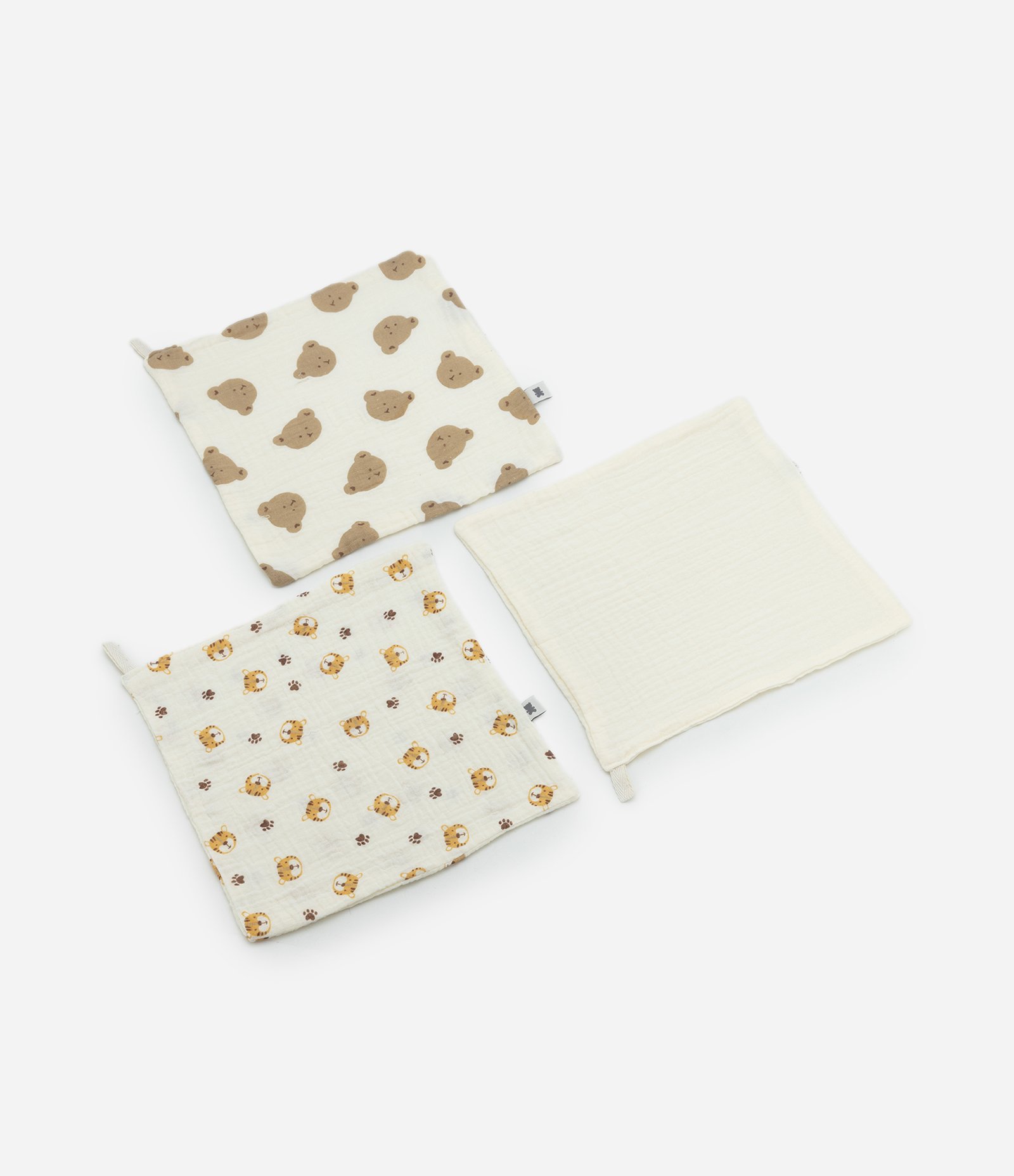 Kit Infantil 03 Panos de Boca com Estampas Animais – Tam U Bege Claro 1
