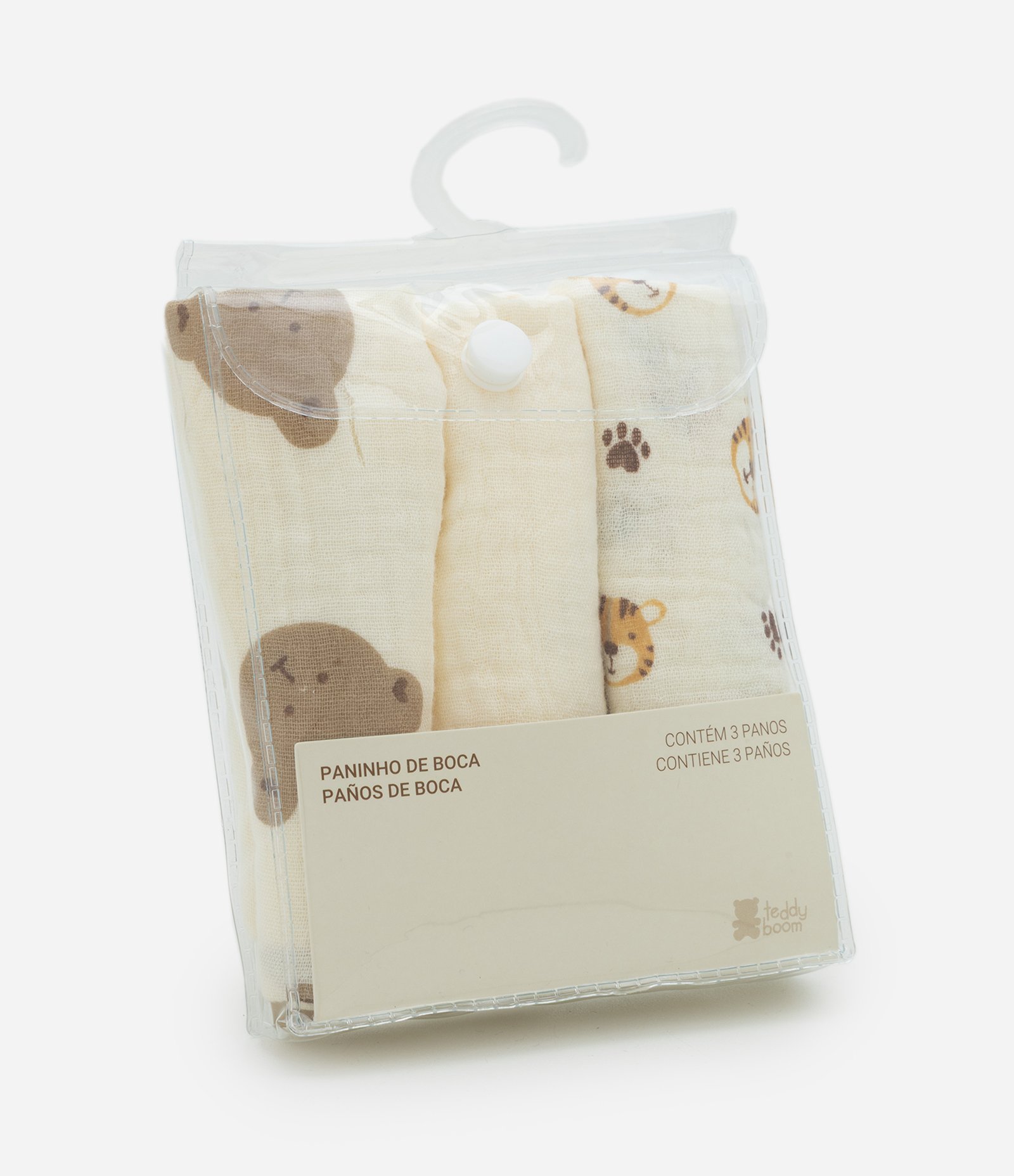 Kit Infantil 03 Panos de Boca com Estampas Animais – Tam U Bege Claro 3