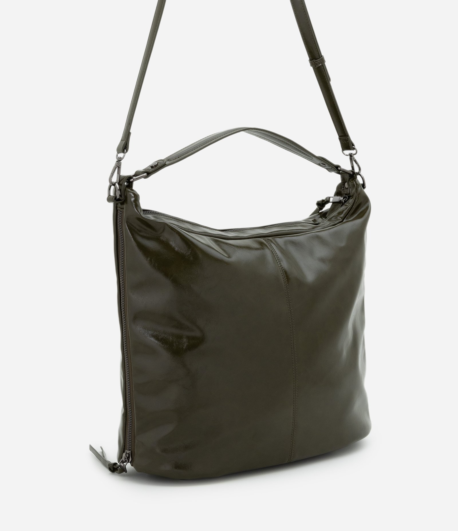 Bolsa Hobo Grande com Expansão Lateral de Zíper Verde 3