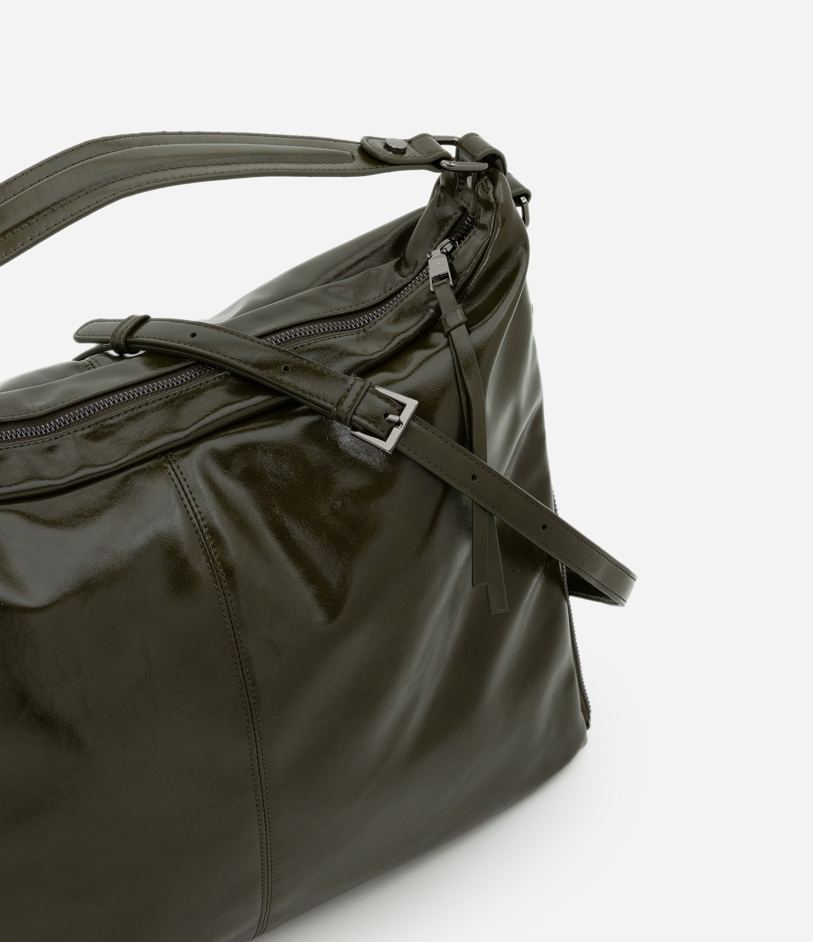 Bolsa Hobo Grande com Expansão Lateral de Zíper Verde 6