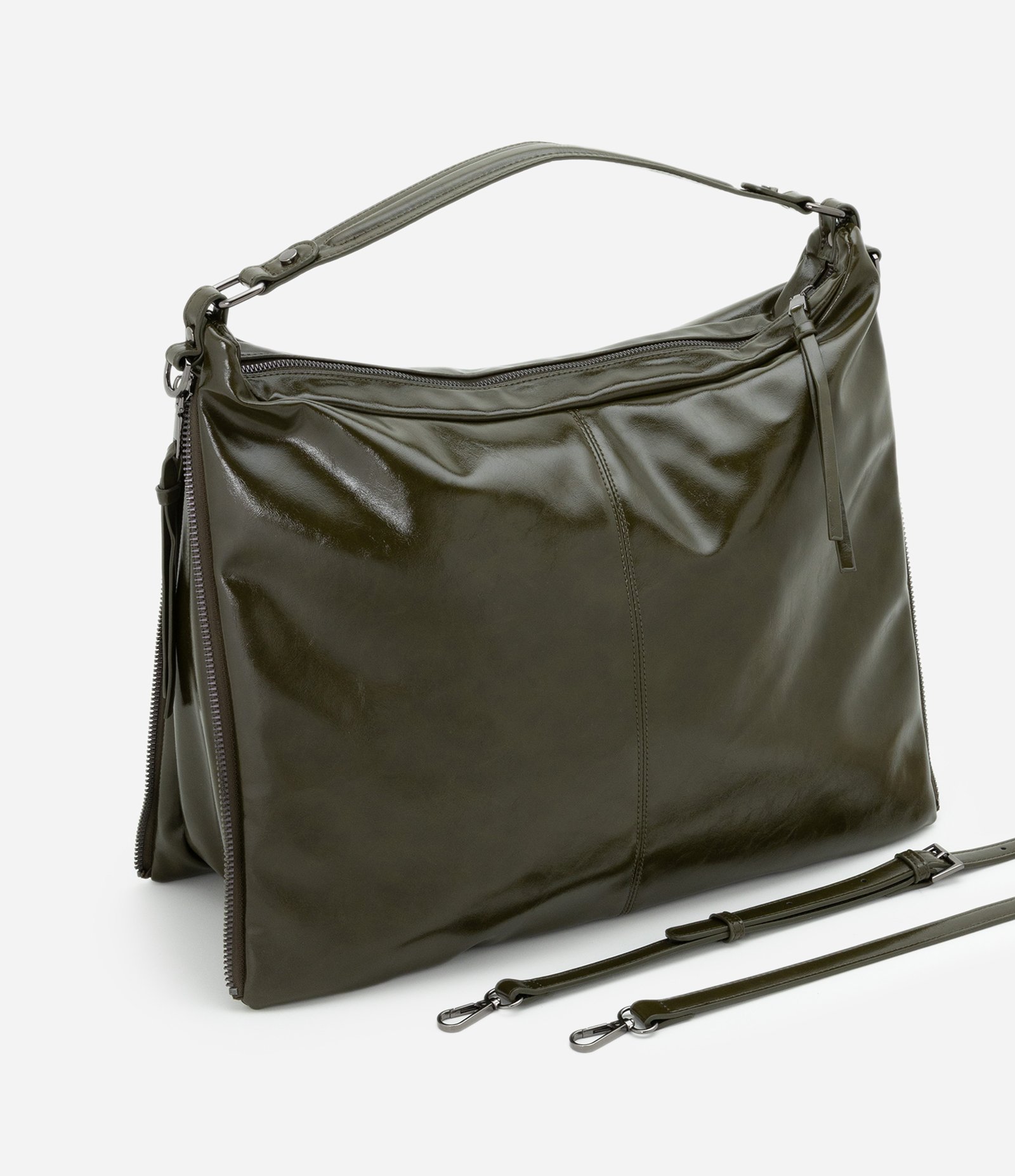 Bolsa Hobo Grande com Expansão Lateral de Zíper Verde 7