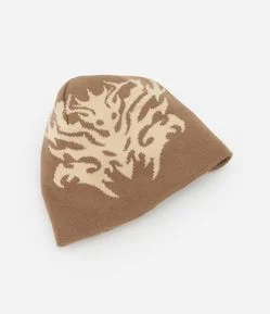 Touca em Tricô Dupla Face com Estampa Tribal Abstrata