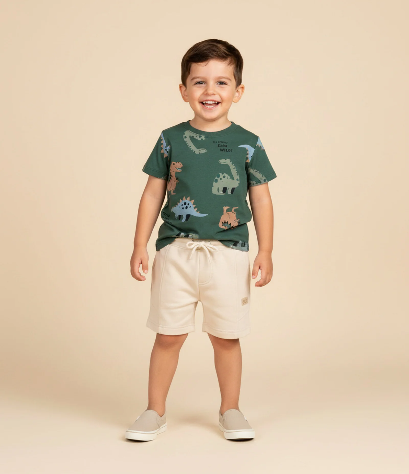 Camiseta Infantil com Estampa de Dinos - Tam 1 a 6 Anos Verde 1