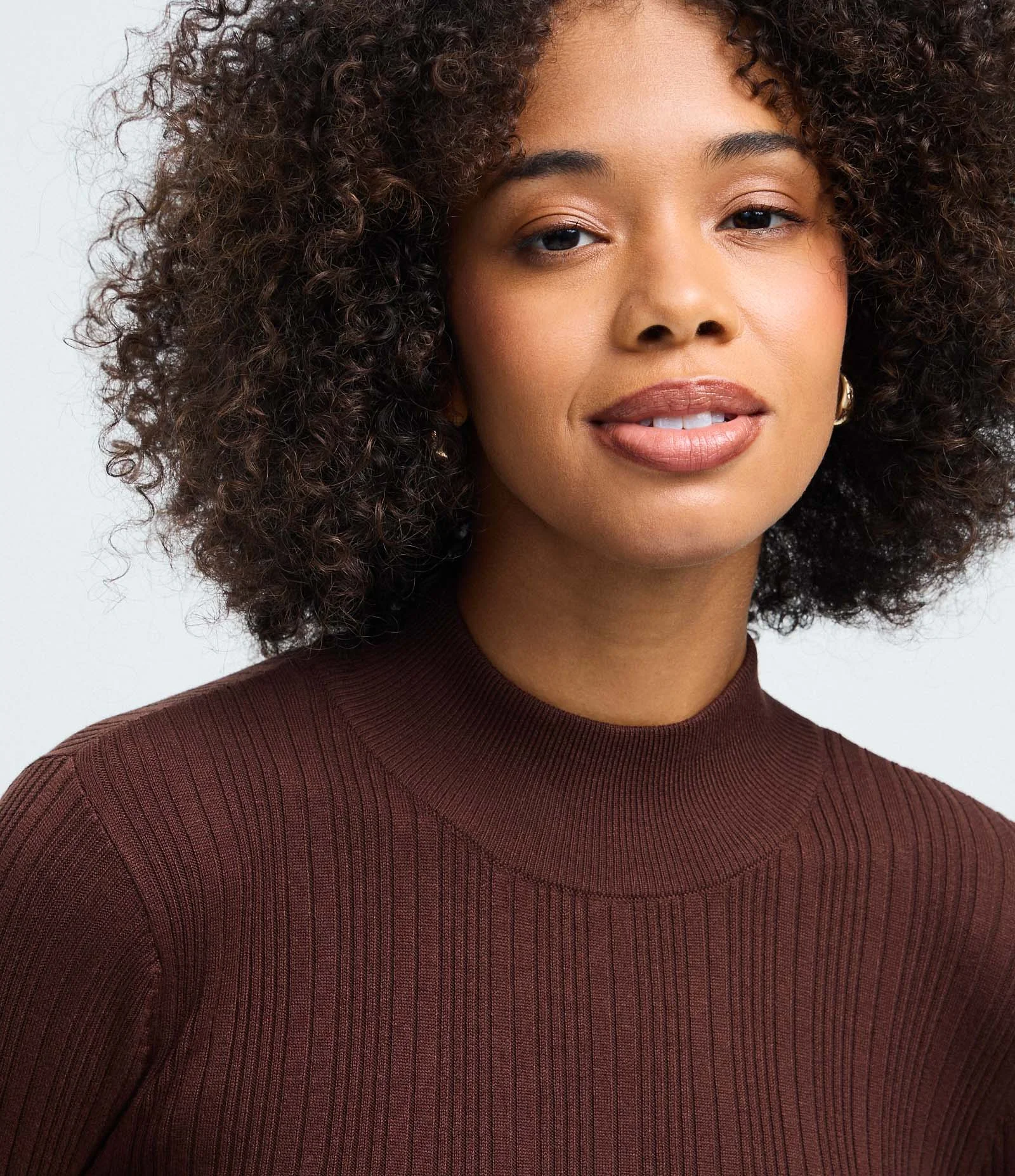 Blusa Retilínea Tricô com Gola Alta Adulto Marrom 3