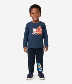 Camiseta Manga Longa Infantil em Algodão com Bolsinho de Bombeiro - Tam 1 a 6 Anos