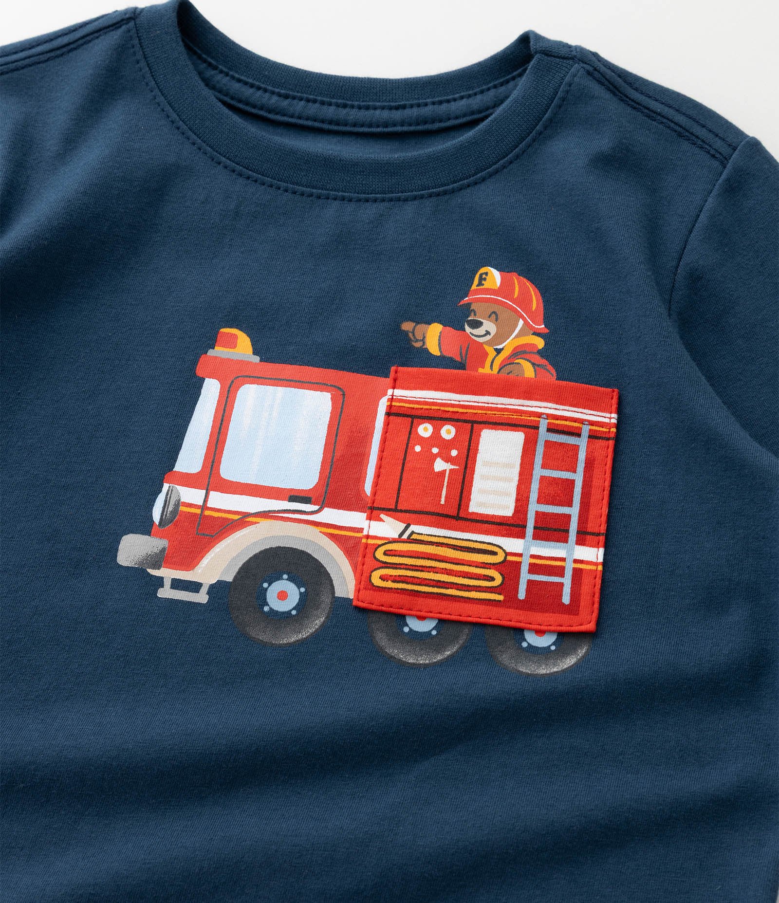 Camiseta Manga Longa Infantil em Algodão com Bolsinho de Bombeiro - Tam 1 a 6 Anos Azul 4