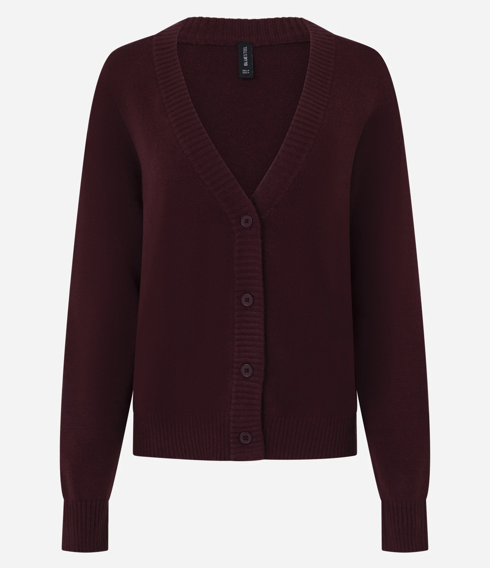 Cardigan Curto em Tricô com Botões Vermelho Escuro 1