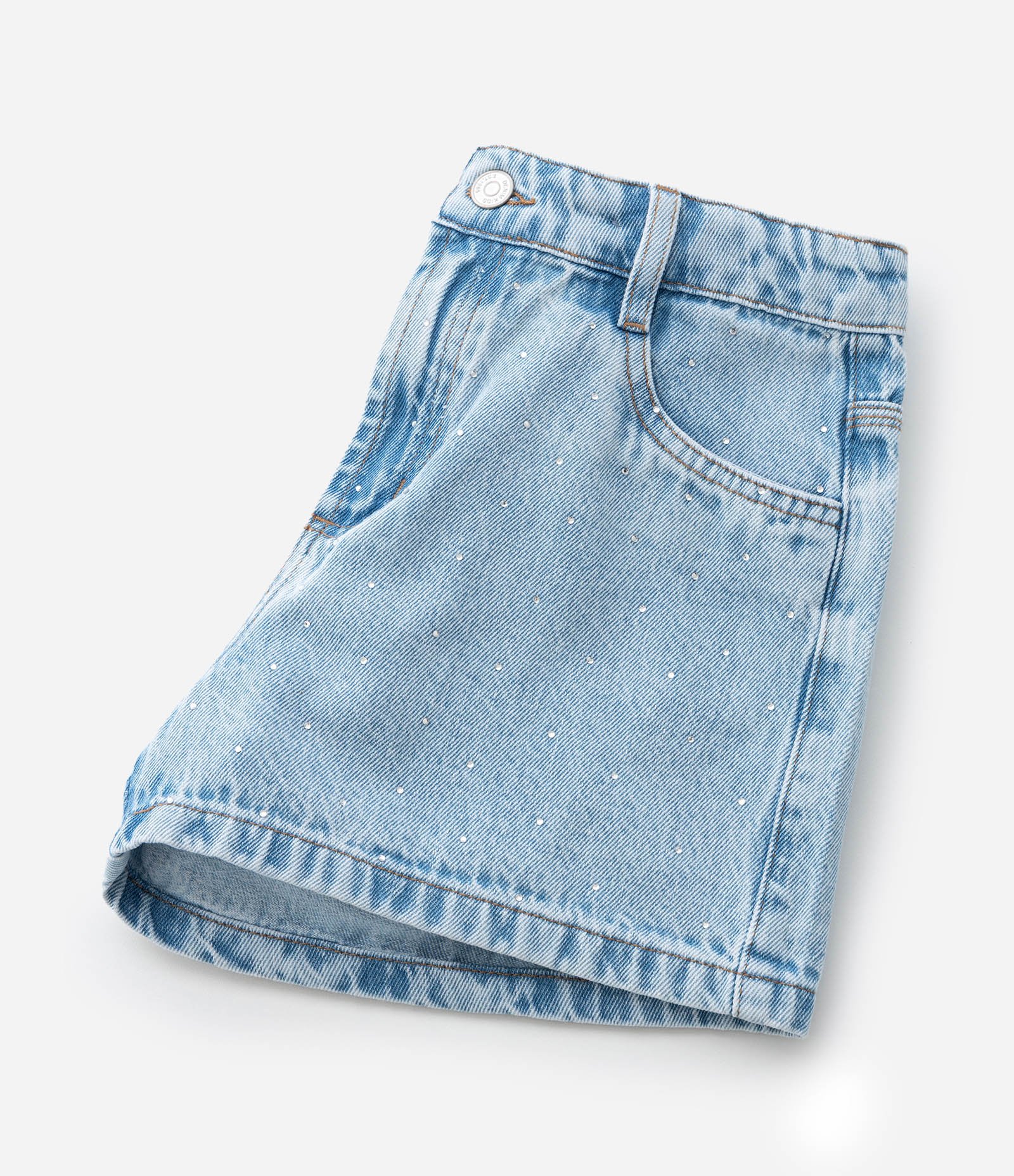 Short Infantil em Jeans Marmorizado com Brilhinhos - Tam 5 a 14 anos Azul 8