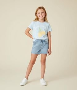 Short Infantil em Jeans Marmorizado com Brilhinhos - Tam 5 a 14 anos
