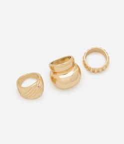 Kit 03 Anéis em Metal 2 Texturizados e 1 Liso Bold Duplo