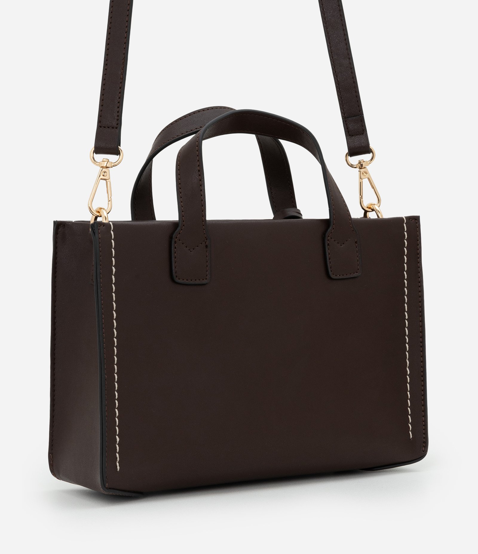 Bolsa Satchel Média com Alça Longa e Detalhes Metalizados Marrom 3